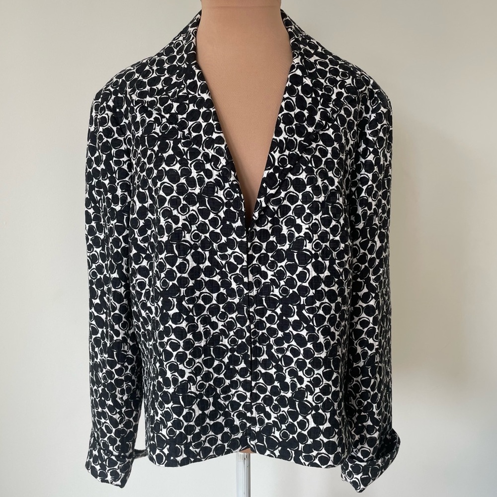 Lafayette 148 New York Silk Blend Black & White Geometric Circles Blazer Size 16